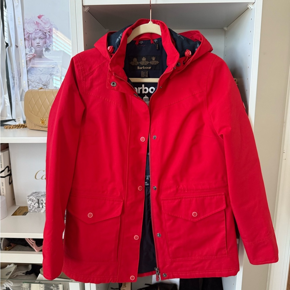 Barbour Raincoat with detachable fur Hood Jacket US 4